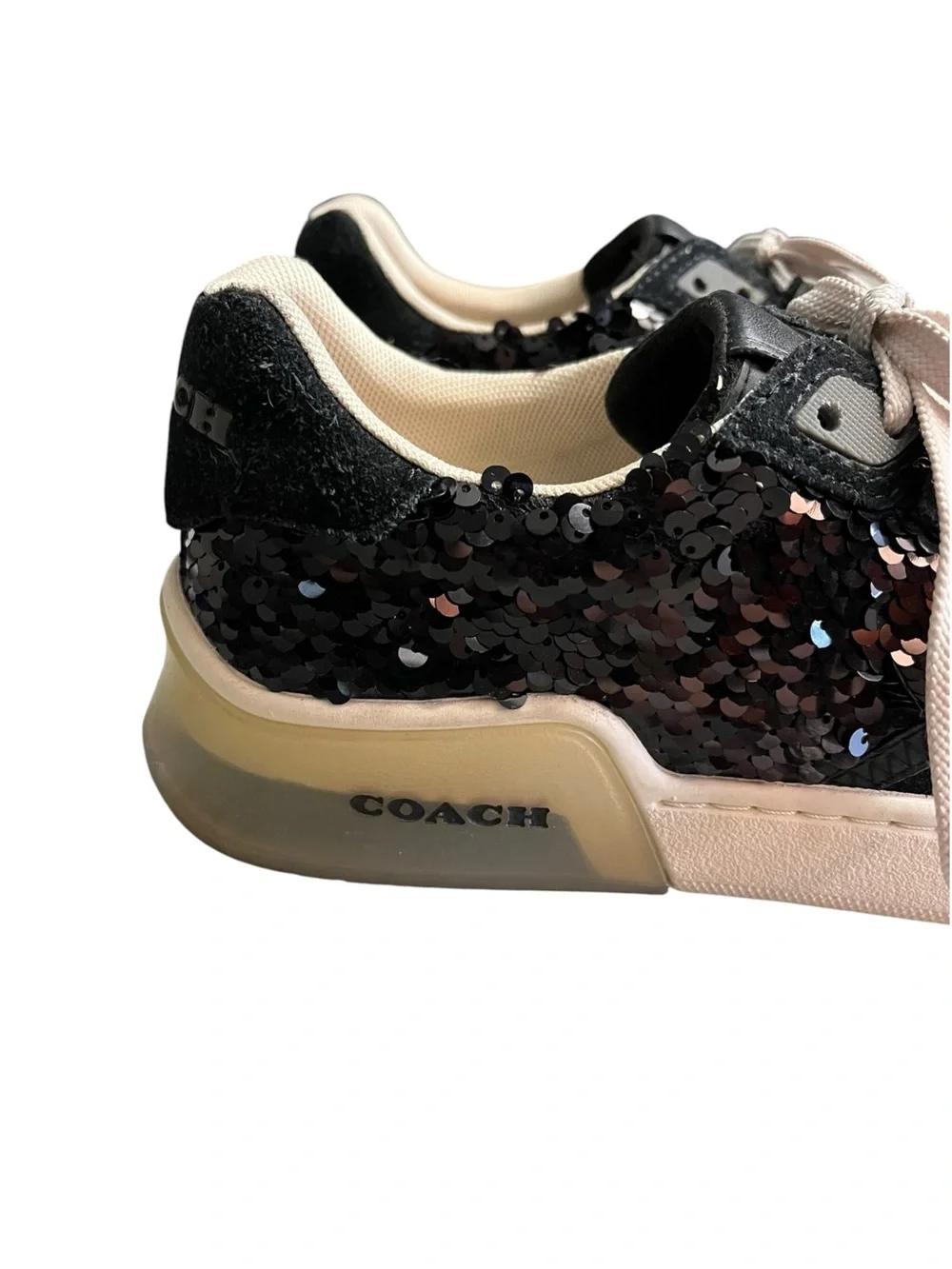 Coach CitySole Court Sneakers Womens 8.5 Black Sequin Suede Shoes G5506 Fashion